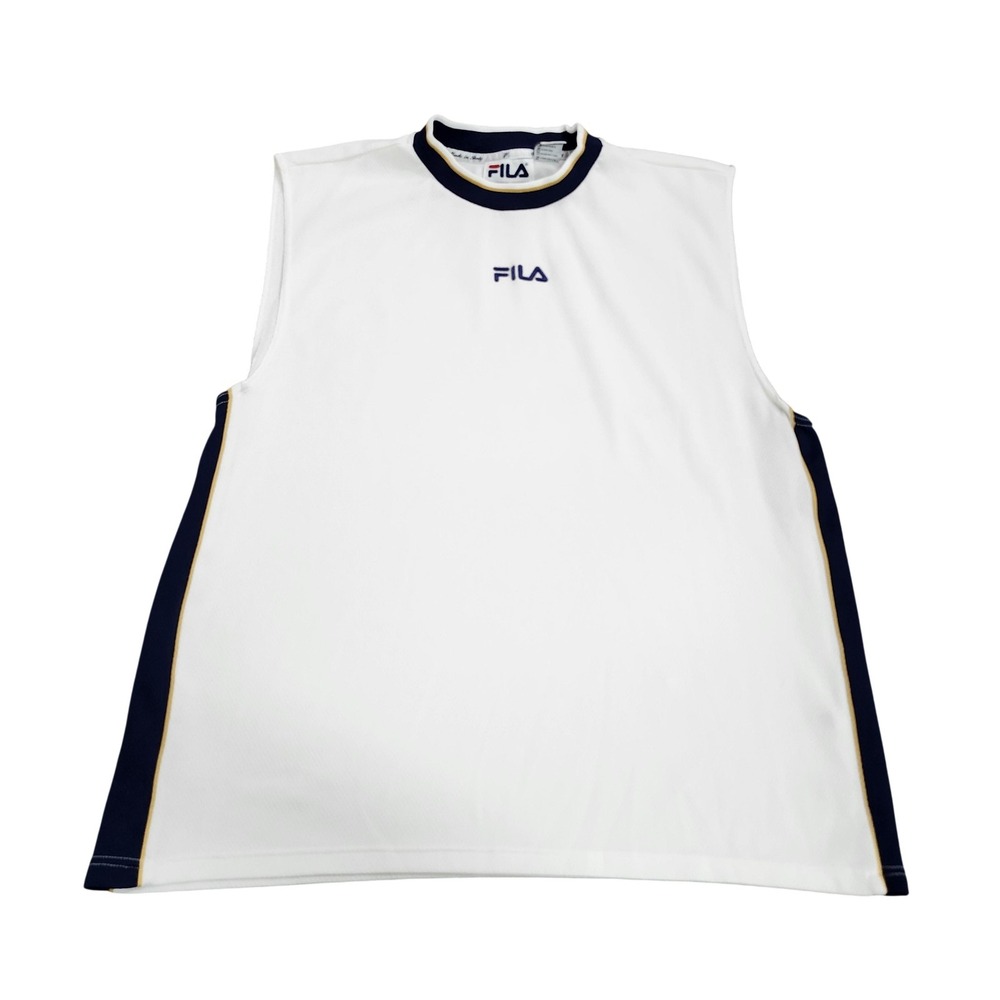 FILA Shirt Mens Large White Mesh Athletic Sleeveless Tennis Tank Top Made Italy